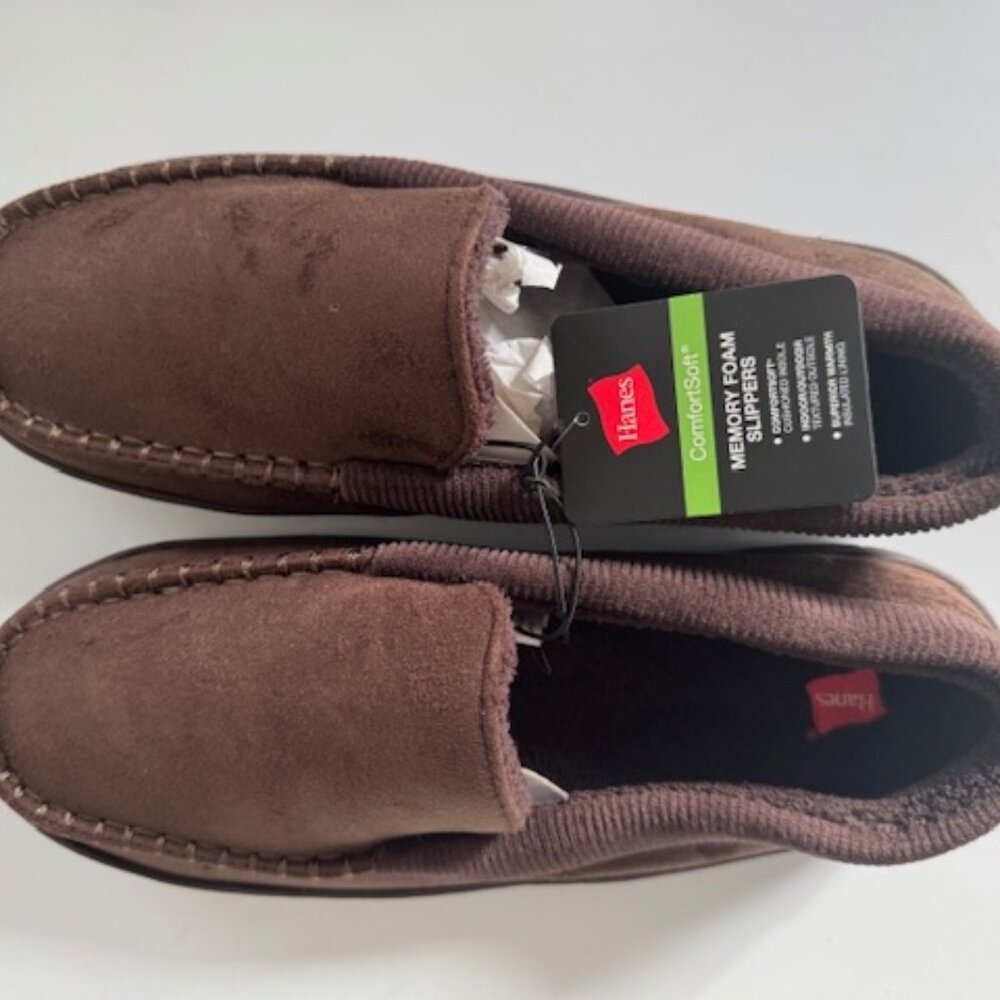 Hanes Mocassin Men's Slipper Shoes Brown With Memory Foam Size SM Comfortable